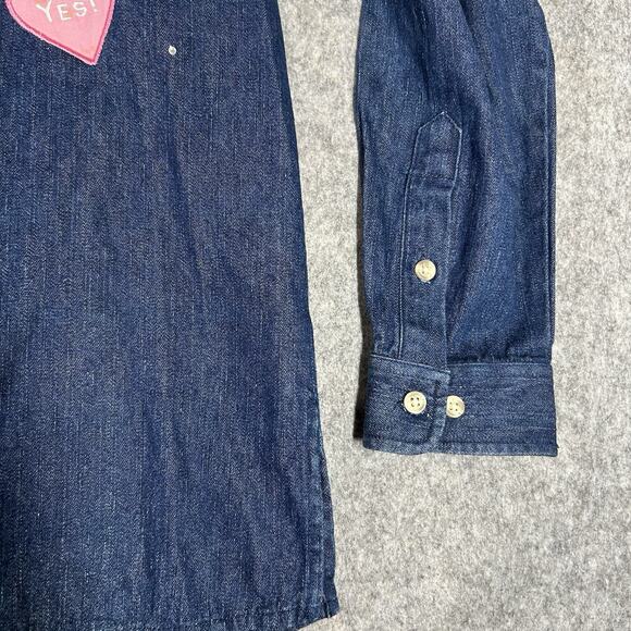 Vintage Quacker Factory Top Medium Denim Embroidered Hearts Valentines Flaws - Picture 4 of 11